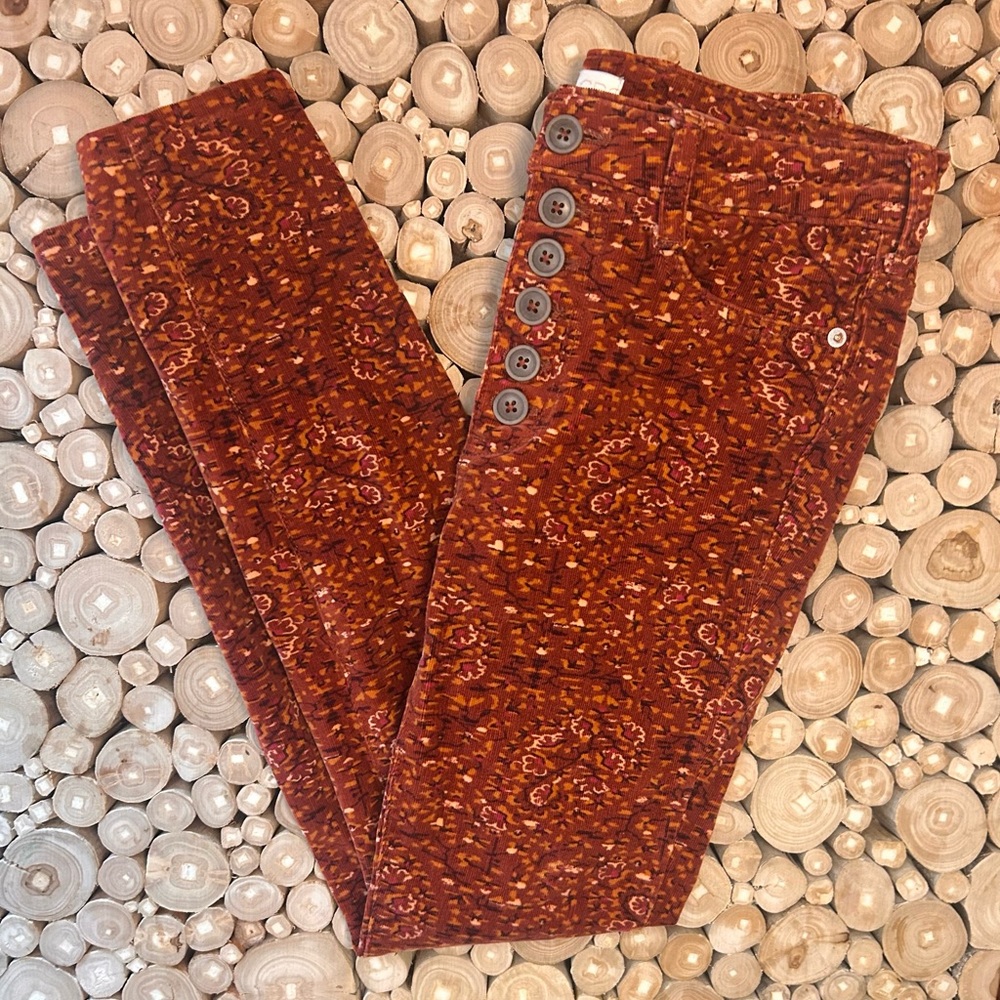Anthropology Pilcro Rust Patterned Pants with Button Detail
